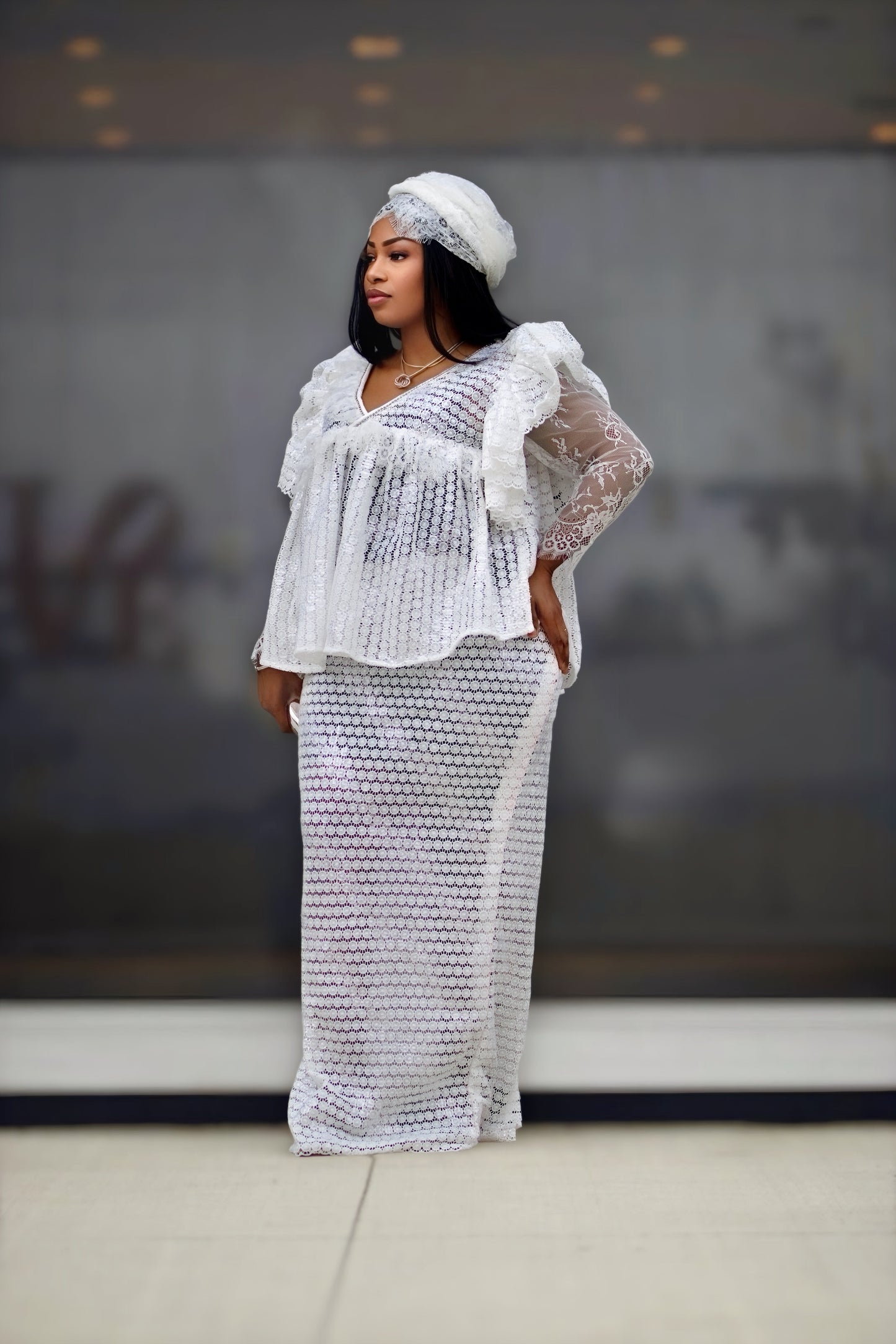 Elegant Lace Boubou Set ā Two-Piece African Outfit