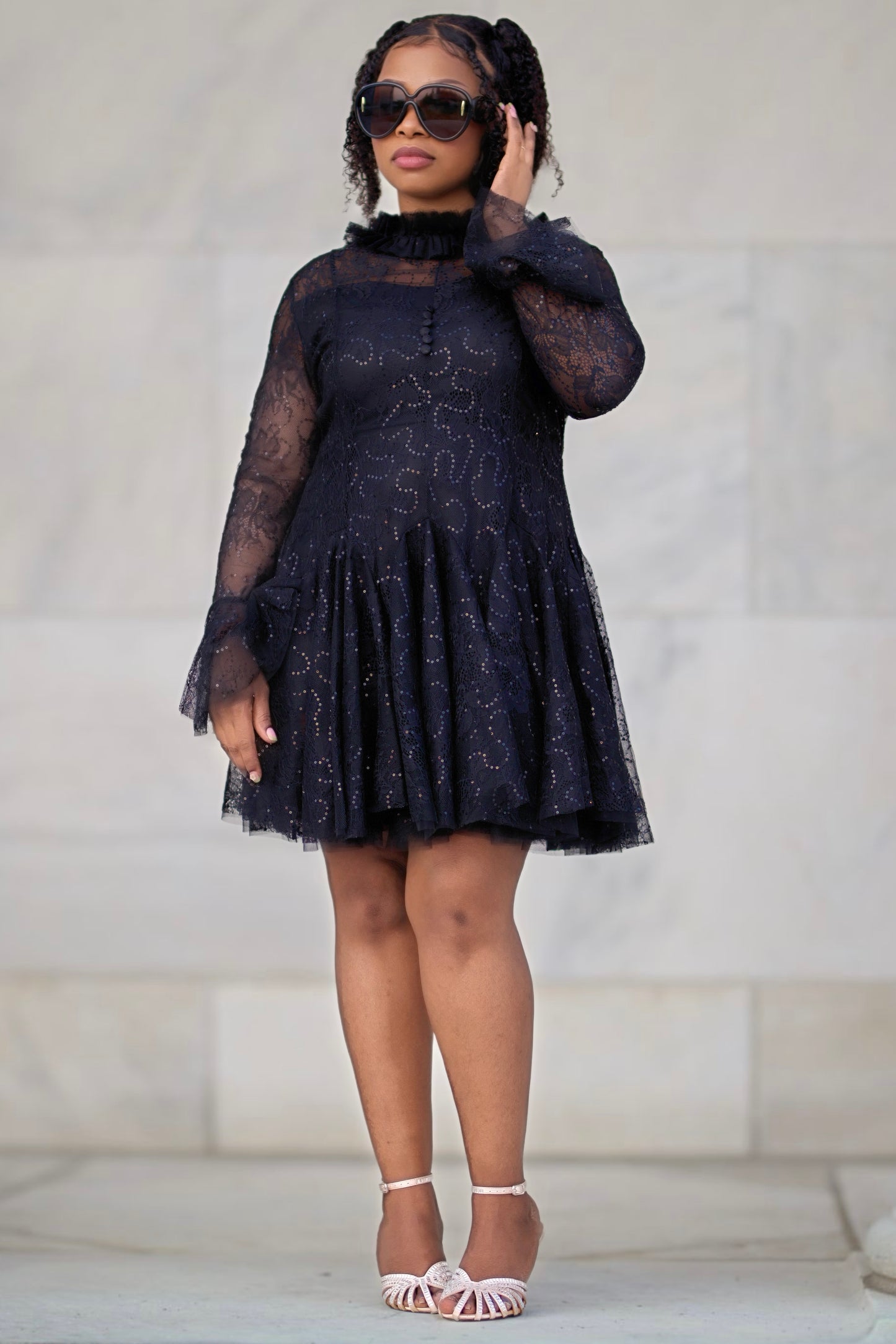 Elegant Lace Long Sleeve Flare Mini Dress – Evie Styles