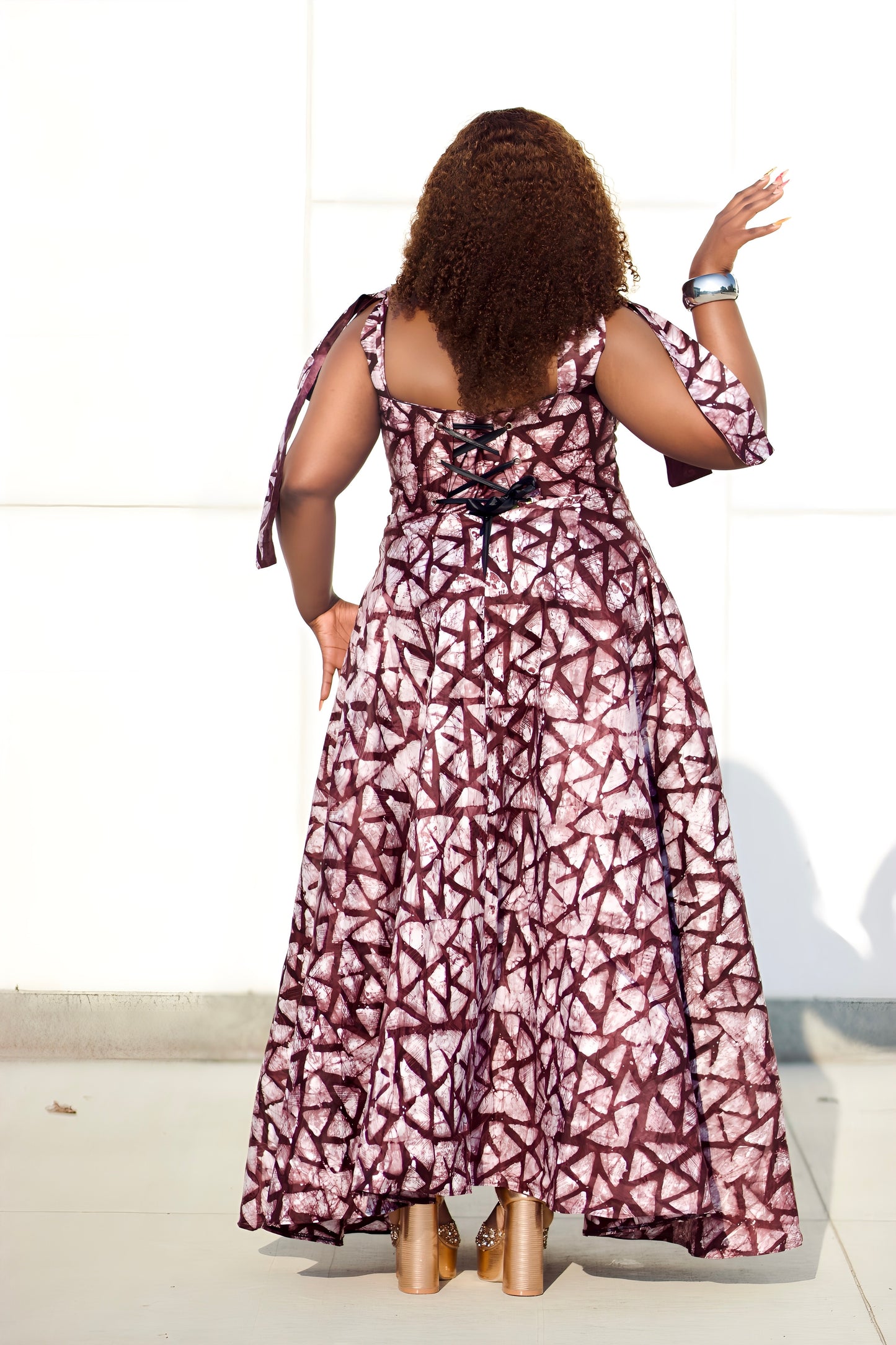 Elegant Ankara Maxi Dress β African Print Gown in Wine Red and Black