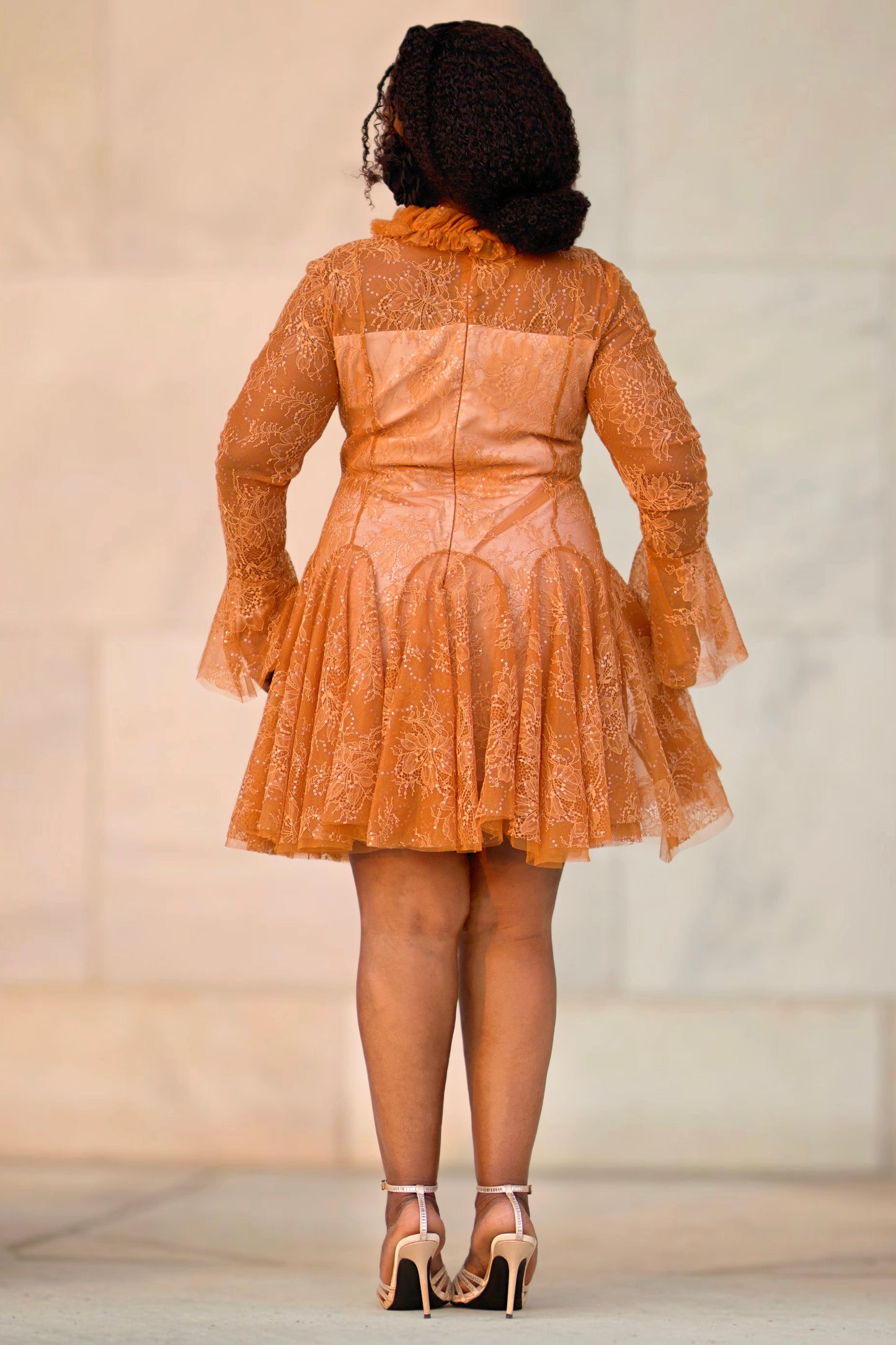 Elegant Lace Long Sleeve Flare Mini Dress – Evie Styles