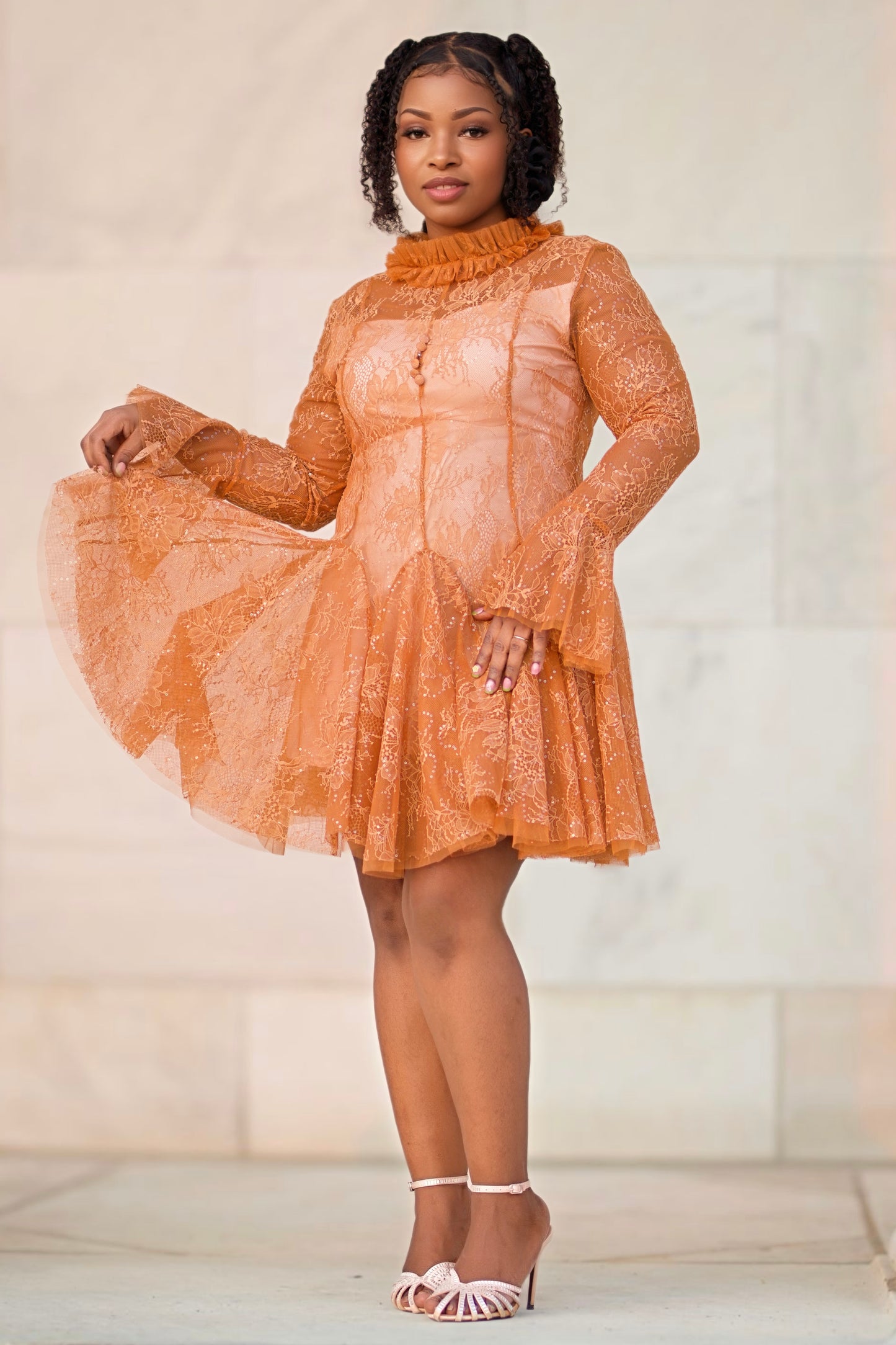 Elegant Lace Long Sleeve Flare Mini Dress – Evie Styles