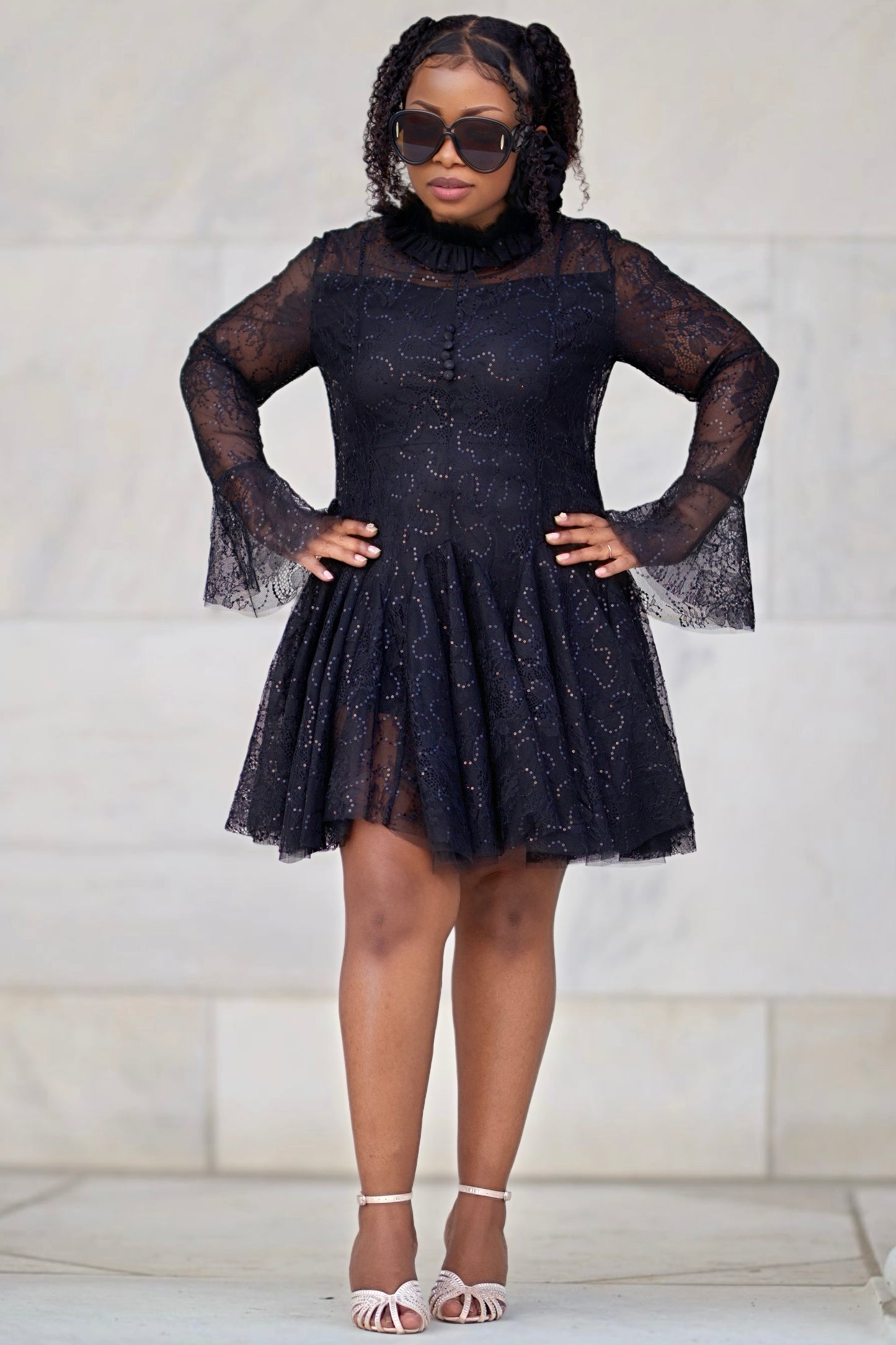 Elegant Lace Long Sleeve Flare Mini Dress – Evie Styles