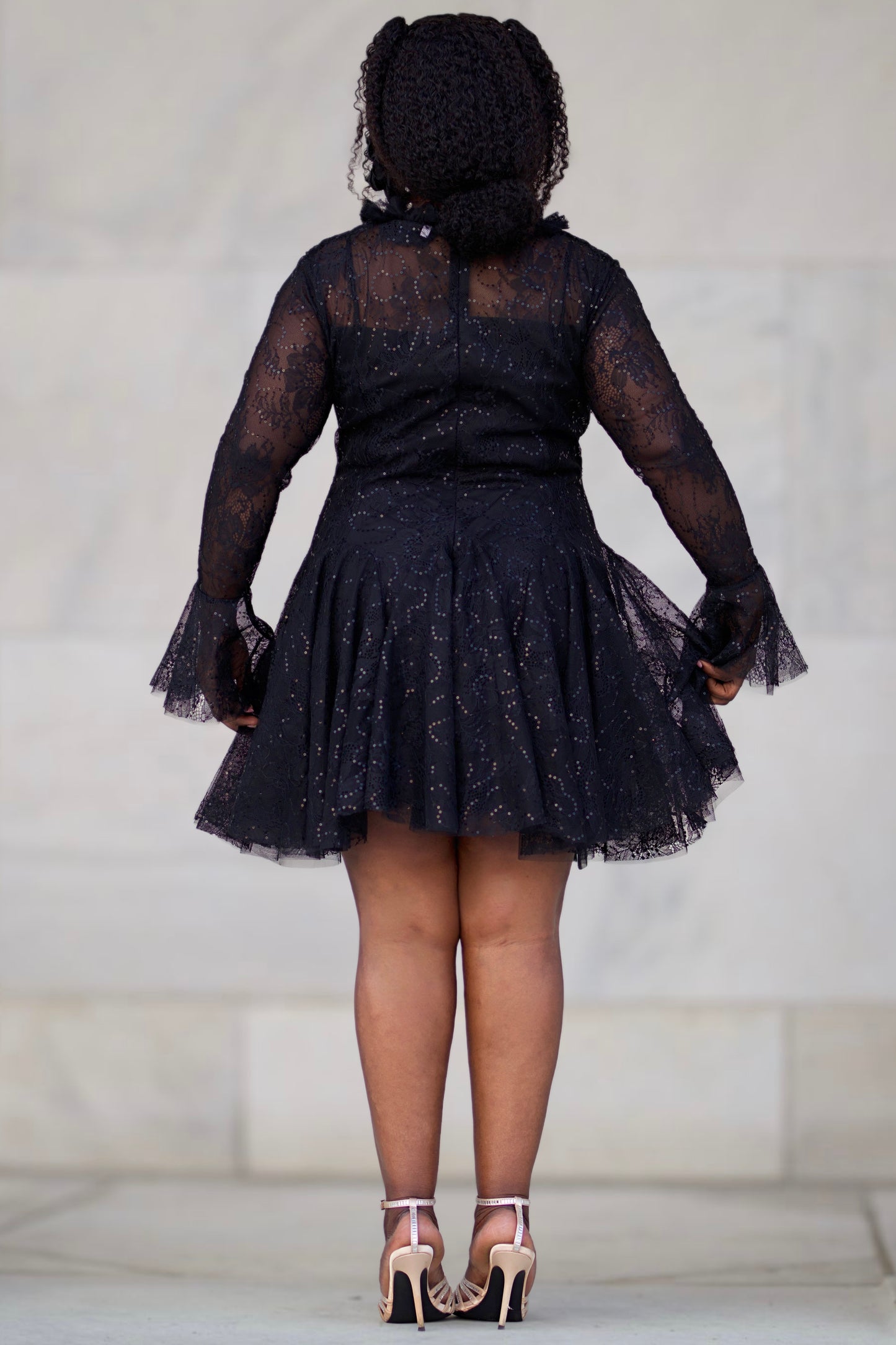 Elegant Lace Long Sleeve Flare Mini Dress – Evie Styles