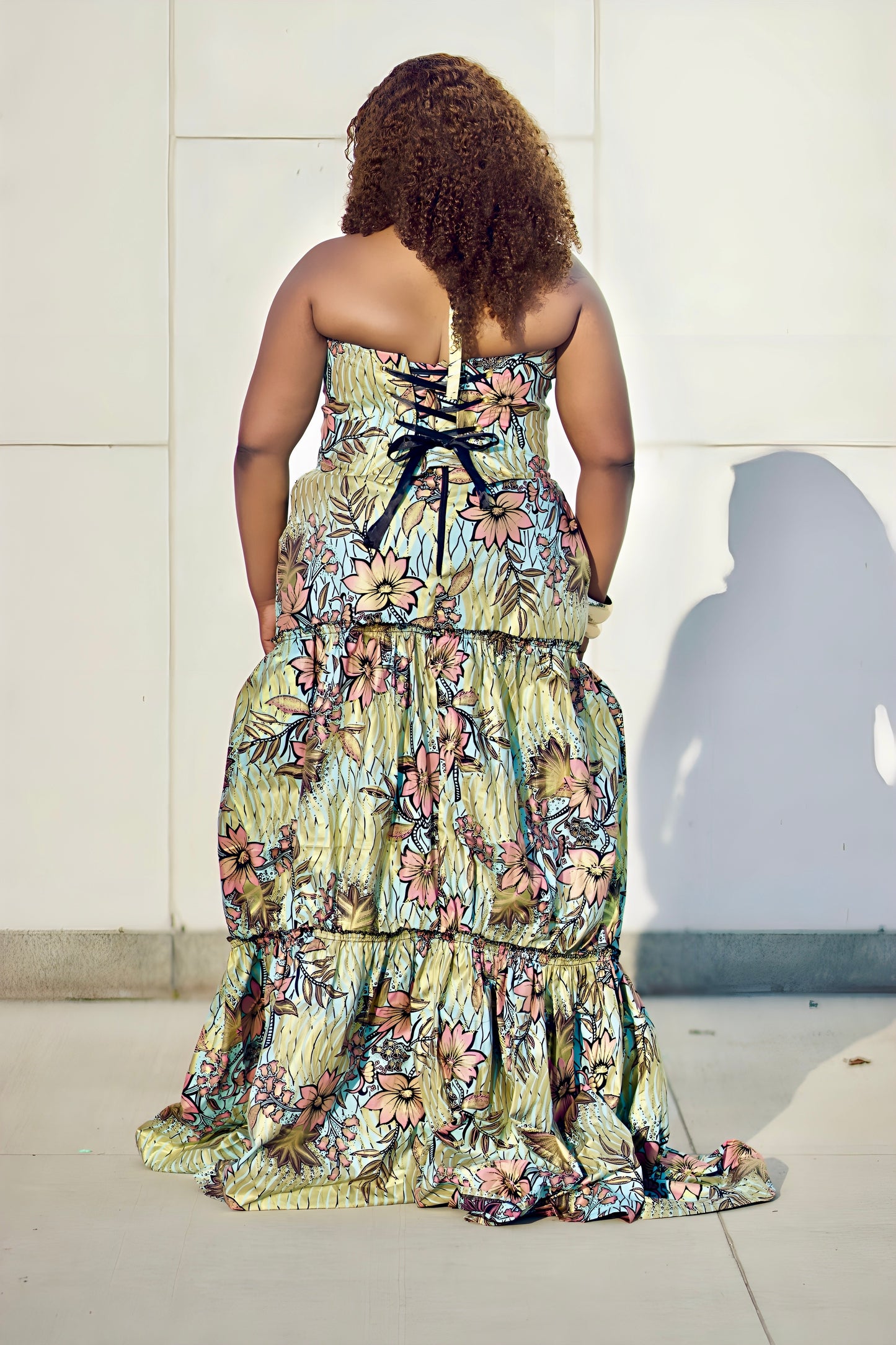 Ankara Skirt & Top Set – Tiered Maxi Skirt with Halter Top (Multicolor & Floral Yellow Variants)