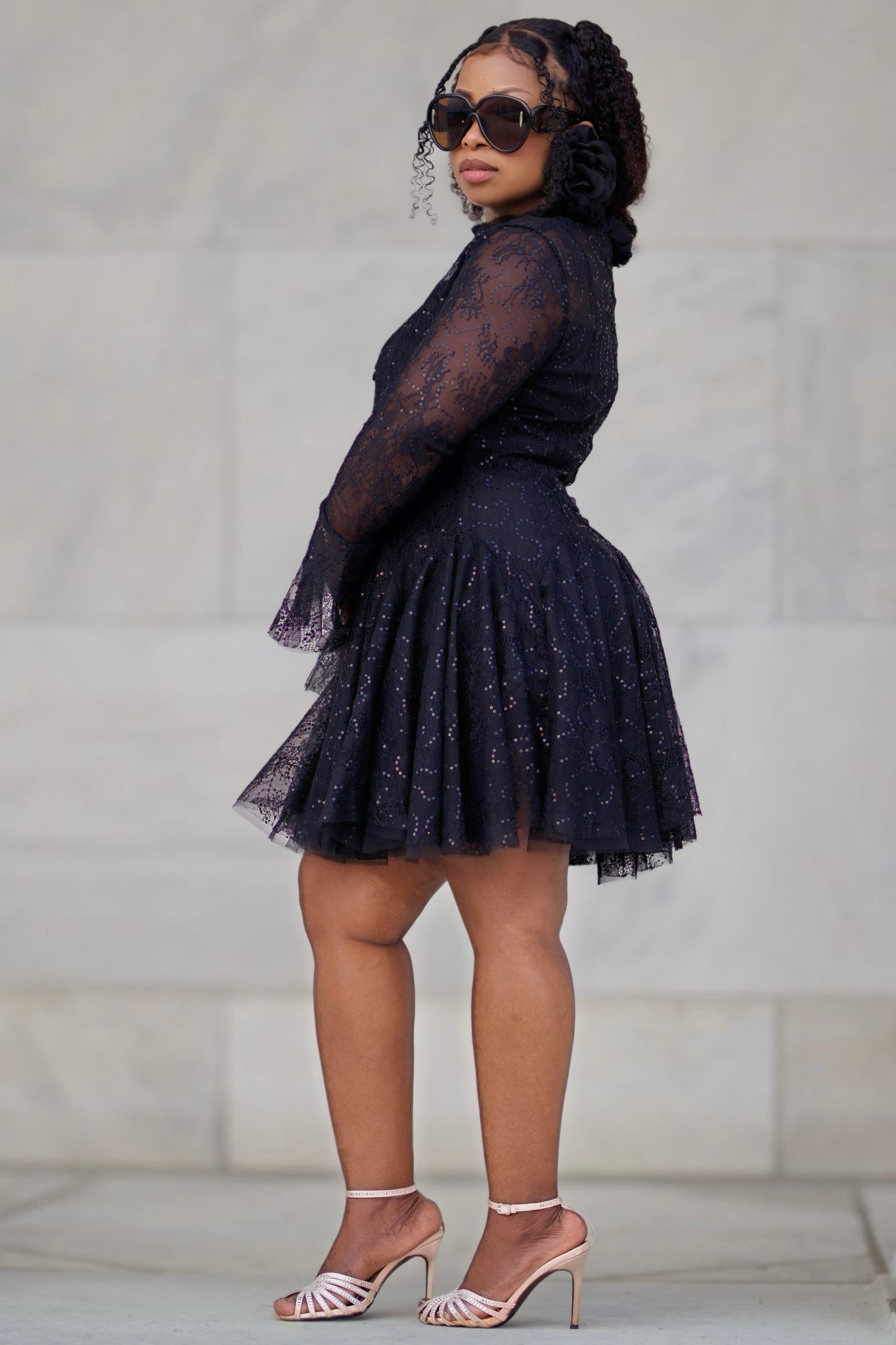 Elegant Lace Long Sleeve Flare Mini Dress – Evie Styles