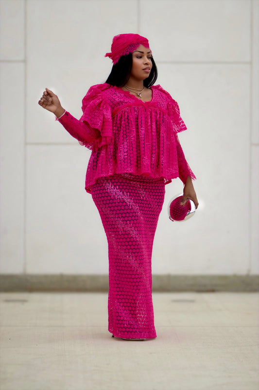 Elegant Lace Boubou Set – Two-Piece African Outfit