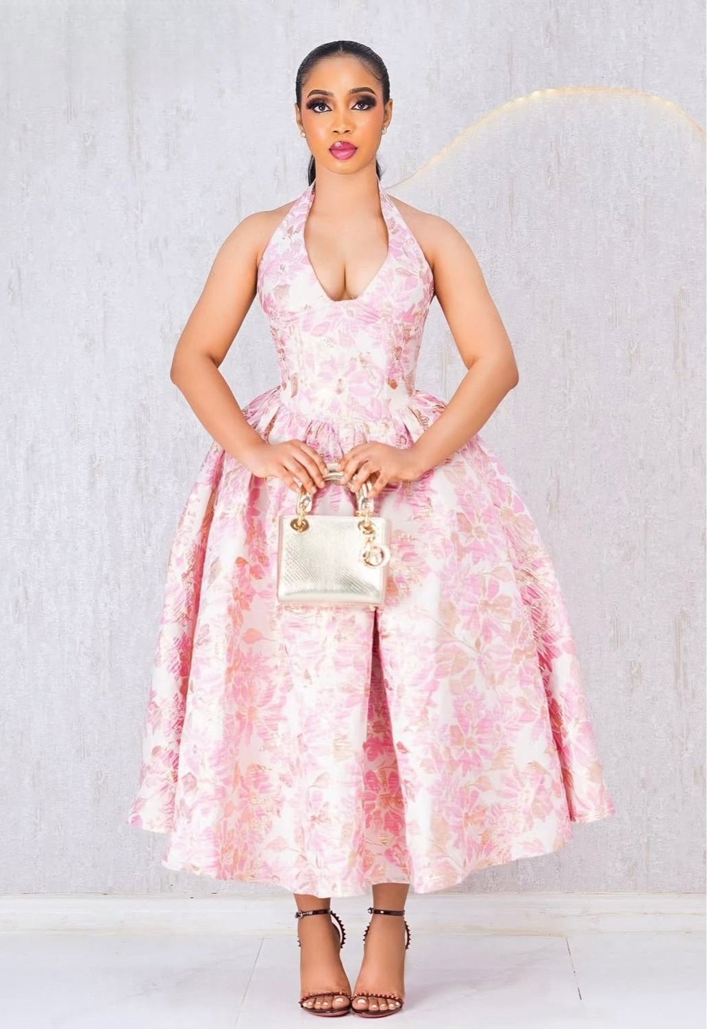 Blush Floral Halter Midi Dress