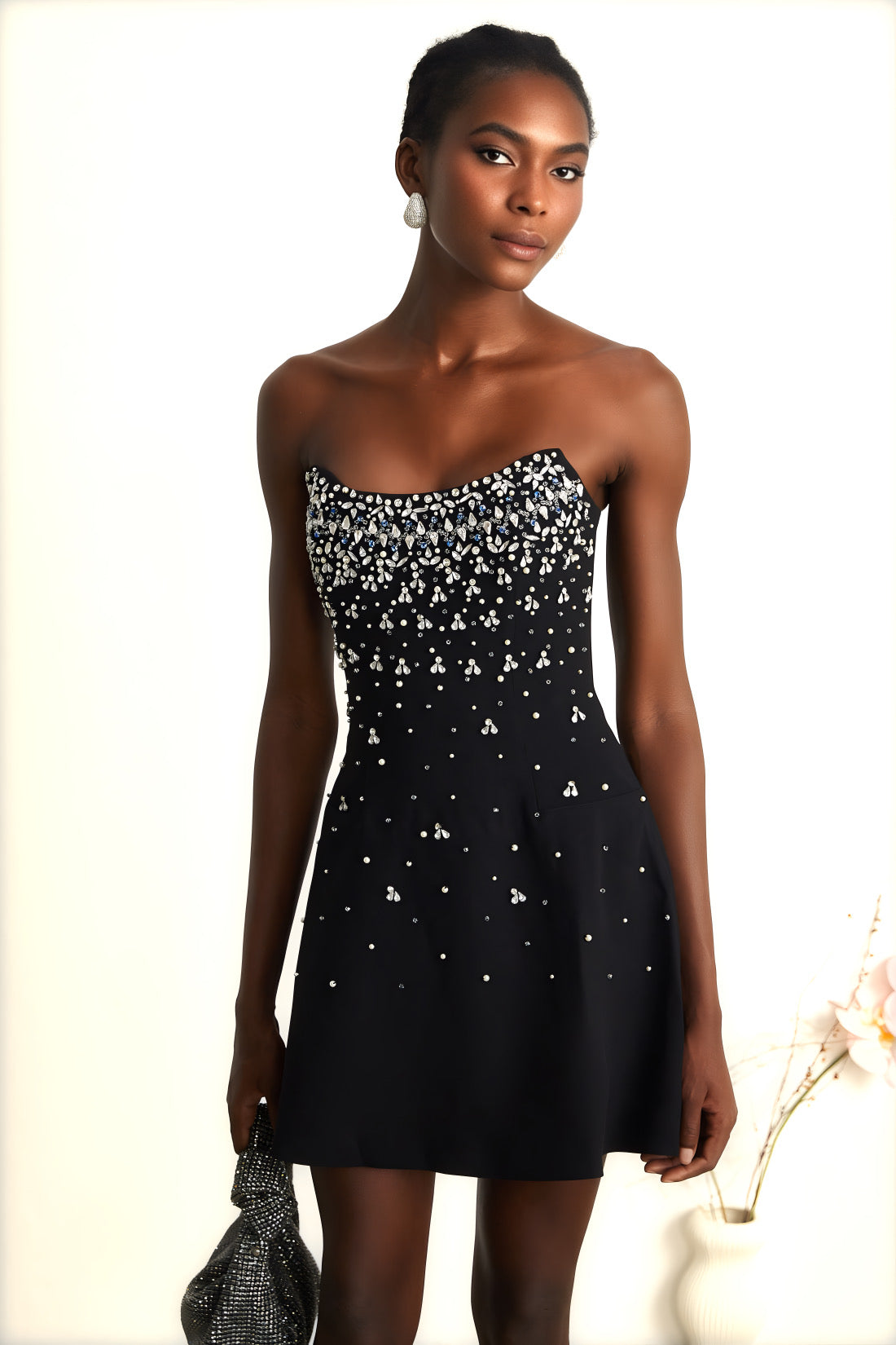 Midnight Glamour Crystal Mini Dress