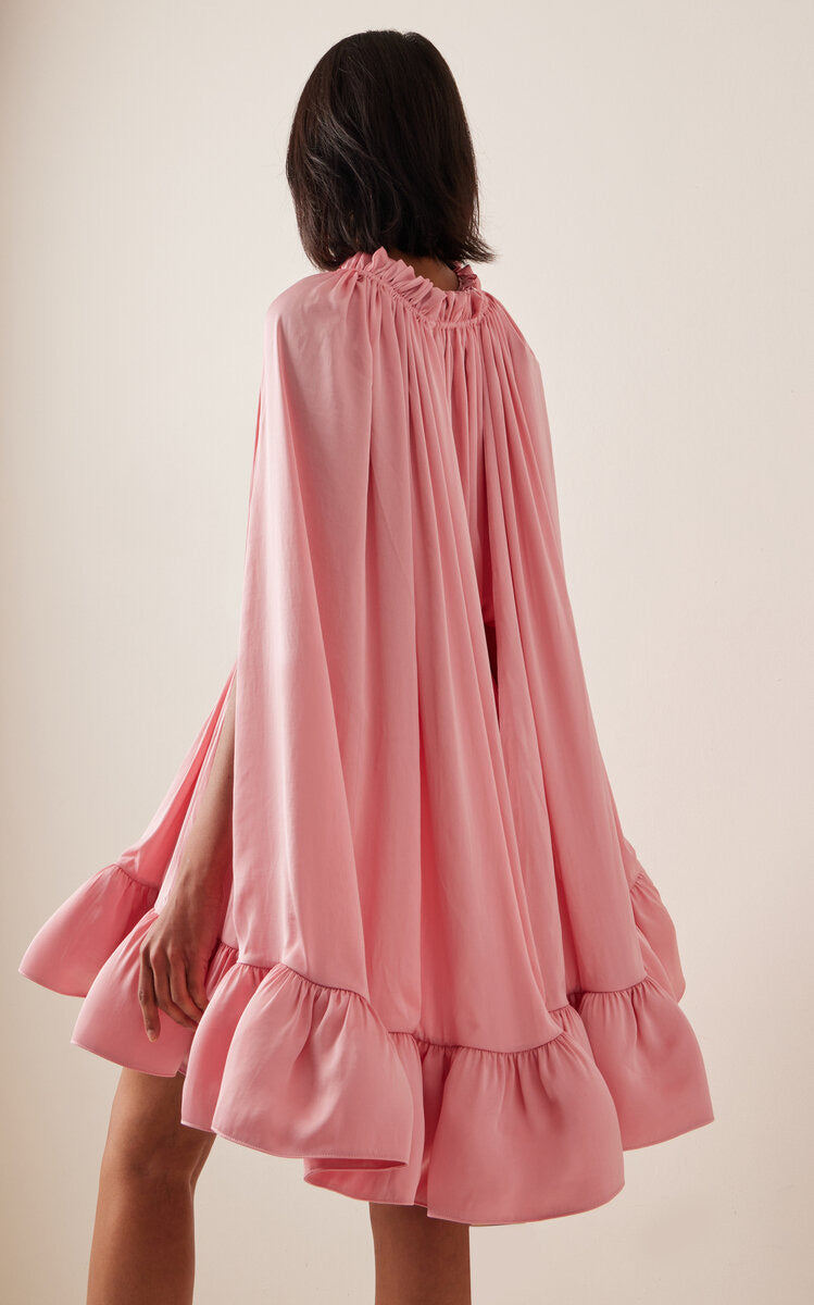 Ruffled High-Waist Cloak Sleeve Dress