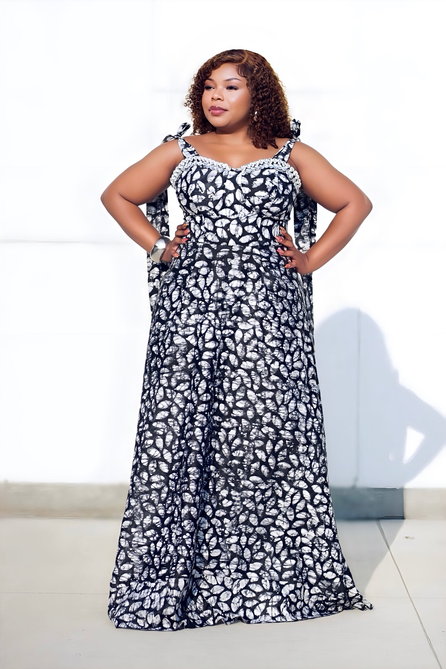 Elegant Ankara Maxi Dress – African Print Gown in Wine Red and Black