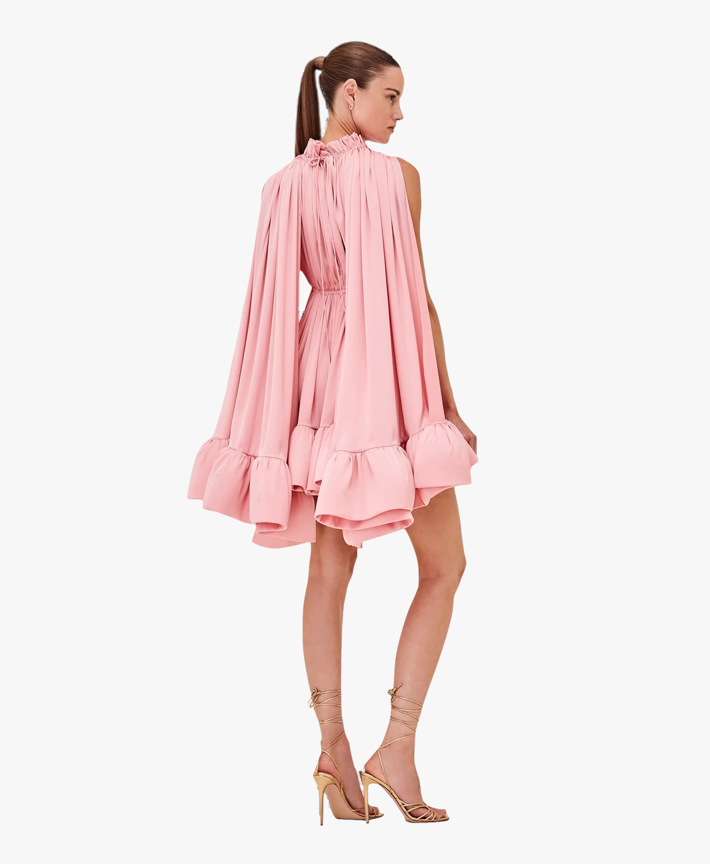 Ruffled High-Waist Cloak Sleeve Dress