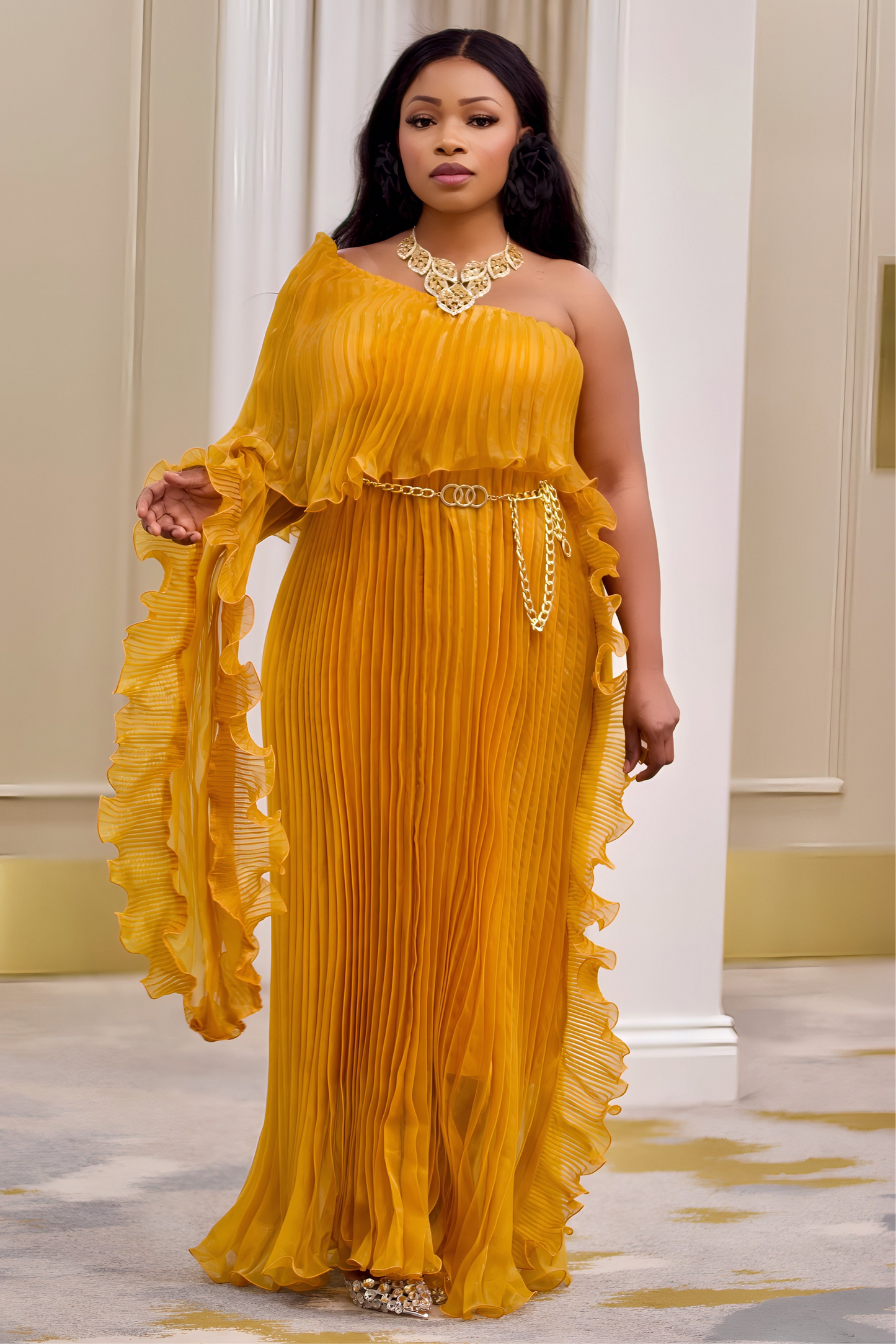 Radiance Pleated One-Shoulder Evening Gown