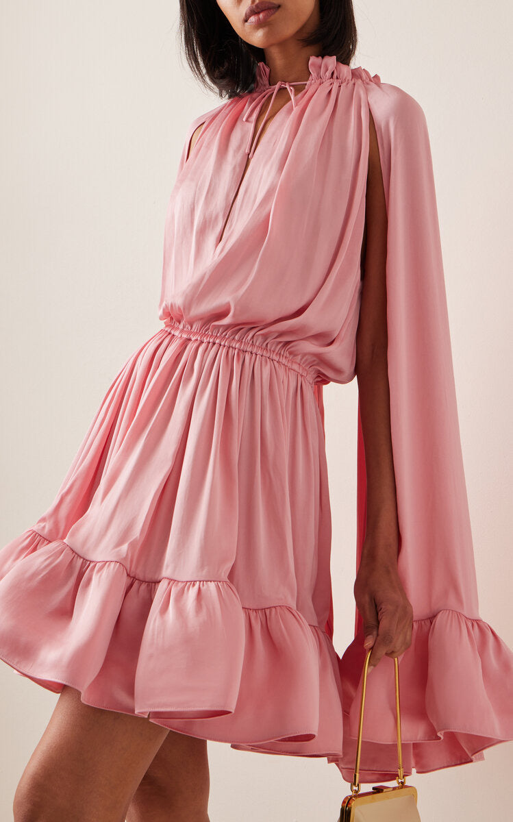 Ruffled High-Waist Cloak Sleeve Dress