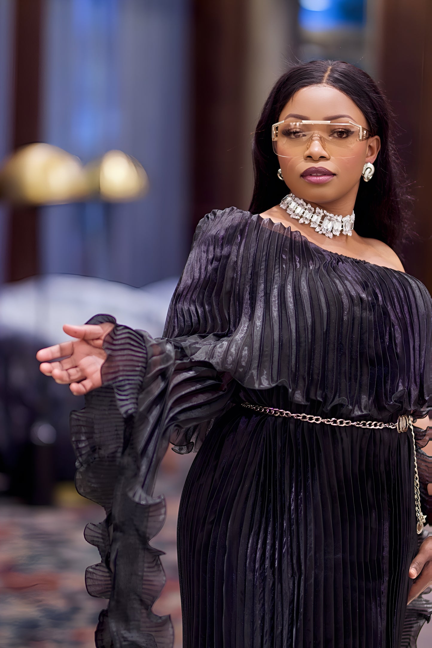 Radiance Pleated One-Shoulder Evening Gown