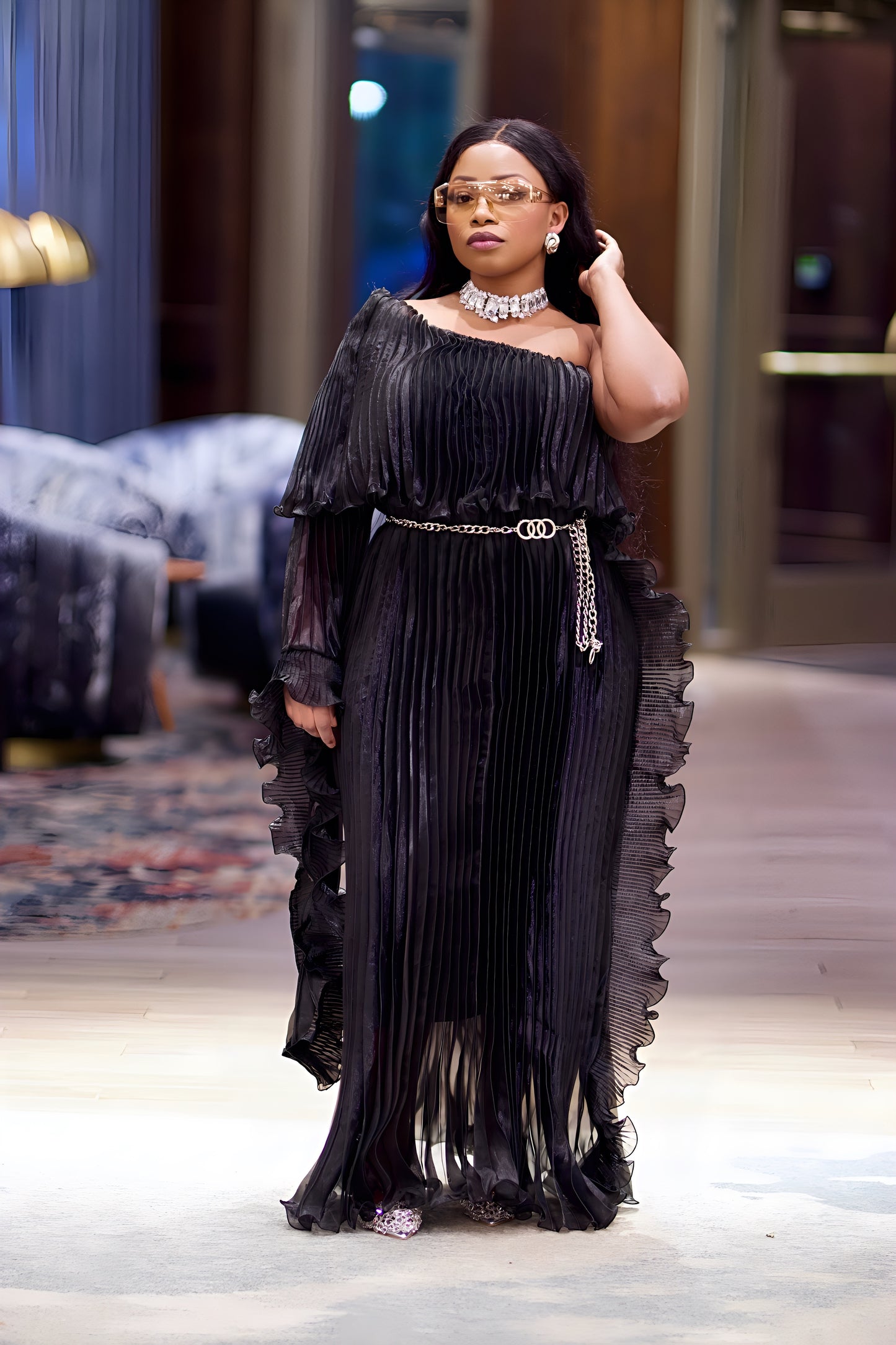 Radiance Pleated One-Shoulder Evening Gown