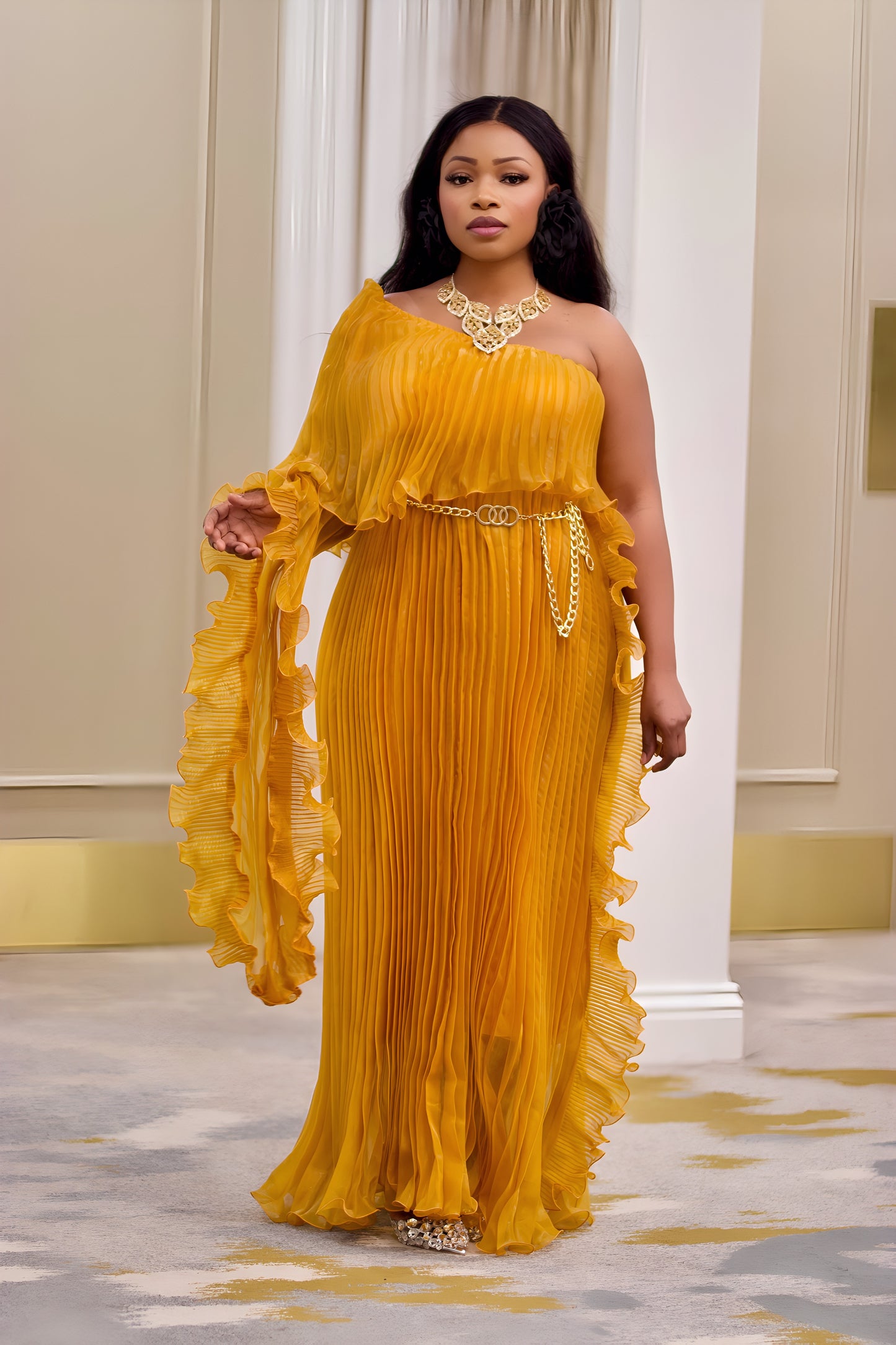 Radiance Pleated One-Shoulder Evening Gown