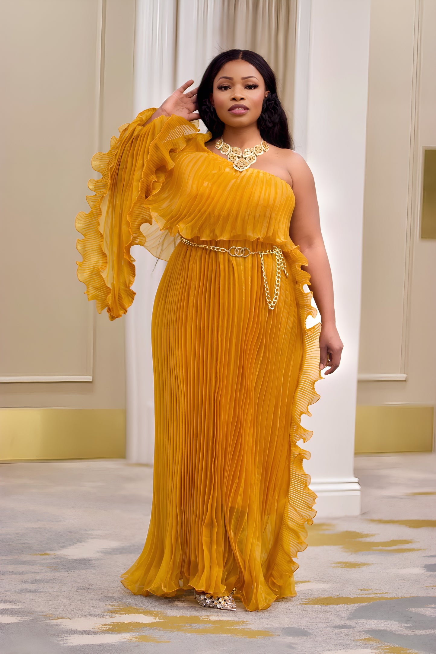 Radiance Pleated One-Shoulder Evening Gown