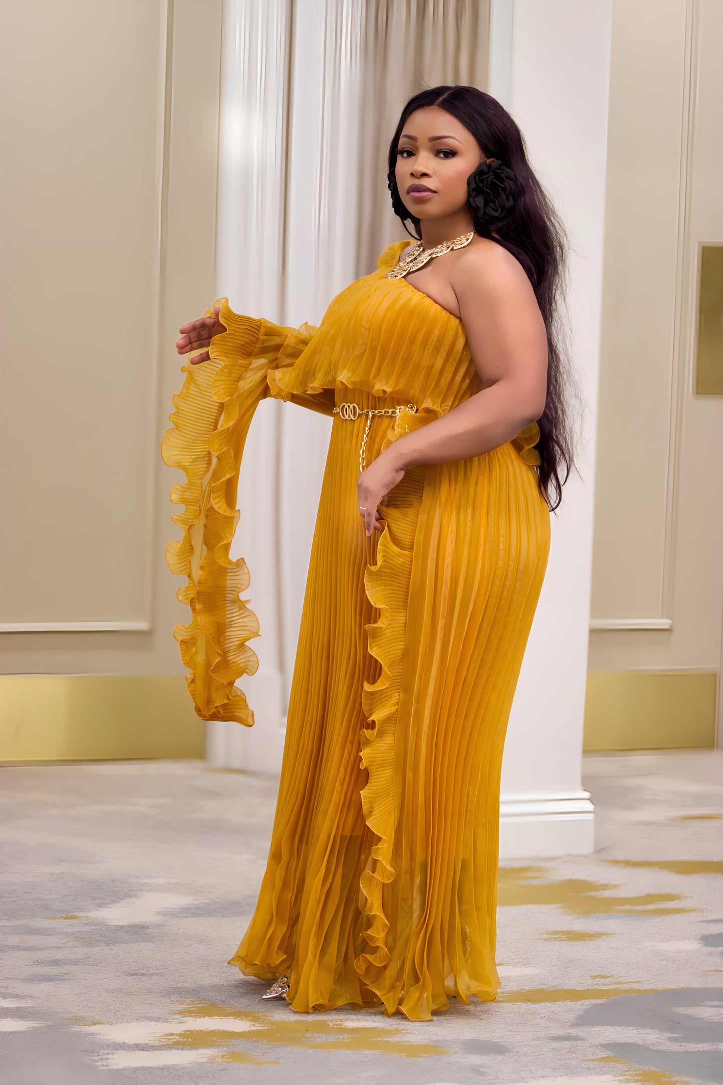 Radiance Pleated One-Shoulder Evening Gown